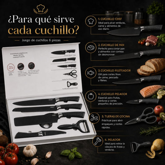 Juego De Cuchillos Profesional Antiadherentes X6 - En Acero Inoxidable